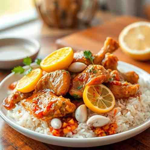 Poulet Yassa - Lemon Garlic Chicken & Rice Recipe